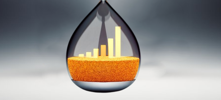 hour glass with money and bar chart